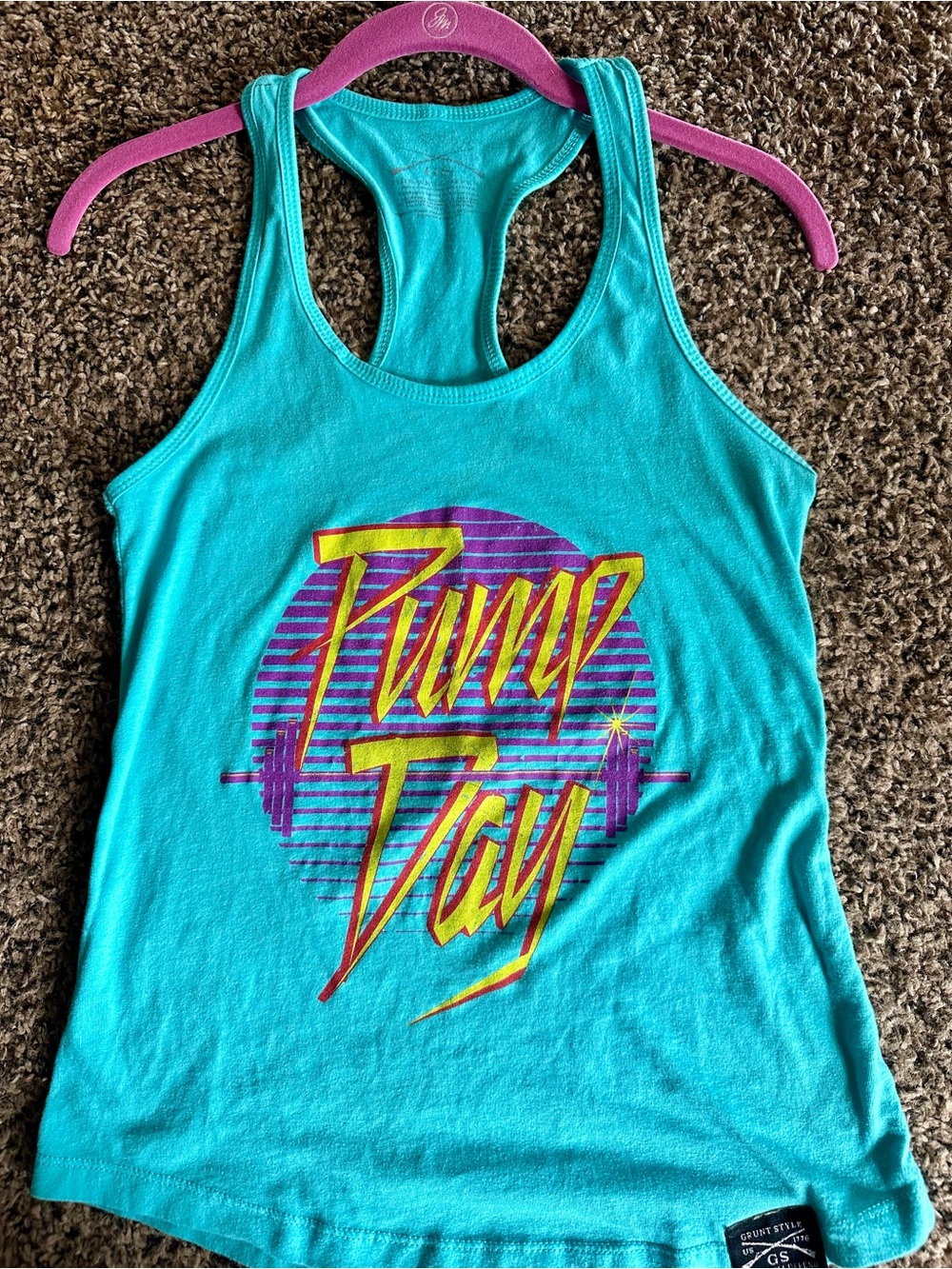 Grunt Style Turquoise Racerback Tank with Yellow & Purple Graphic - Picture 3 of 8